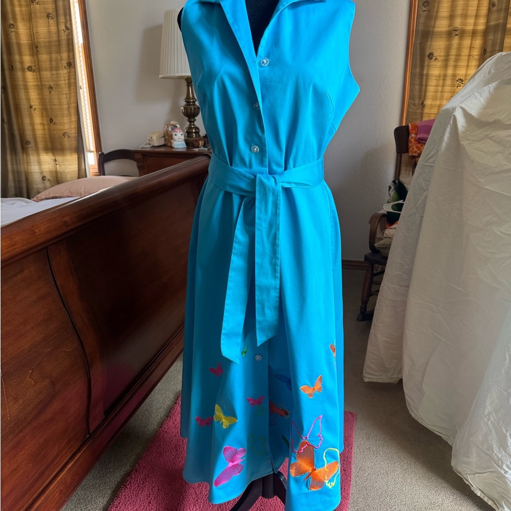 Julian Taylor Blue Embellished Tie Front Sundress